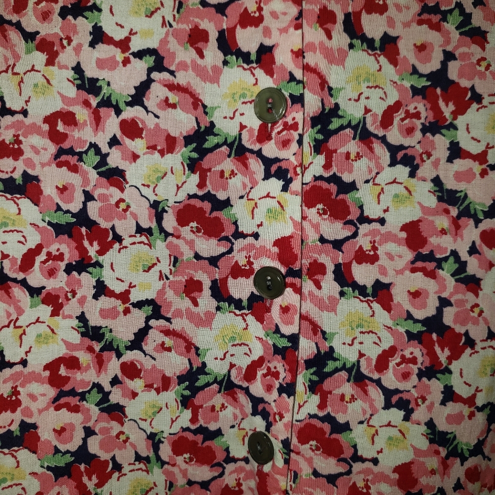 LAURA ASHLEY Vintage 80s Puff Sleeve Red Floral Button Up Dress 30" Waist 10 - Picture 4 of 14